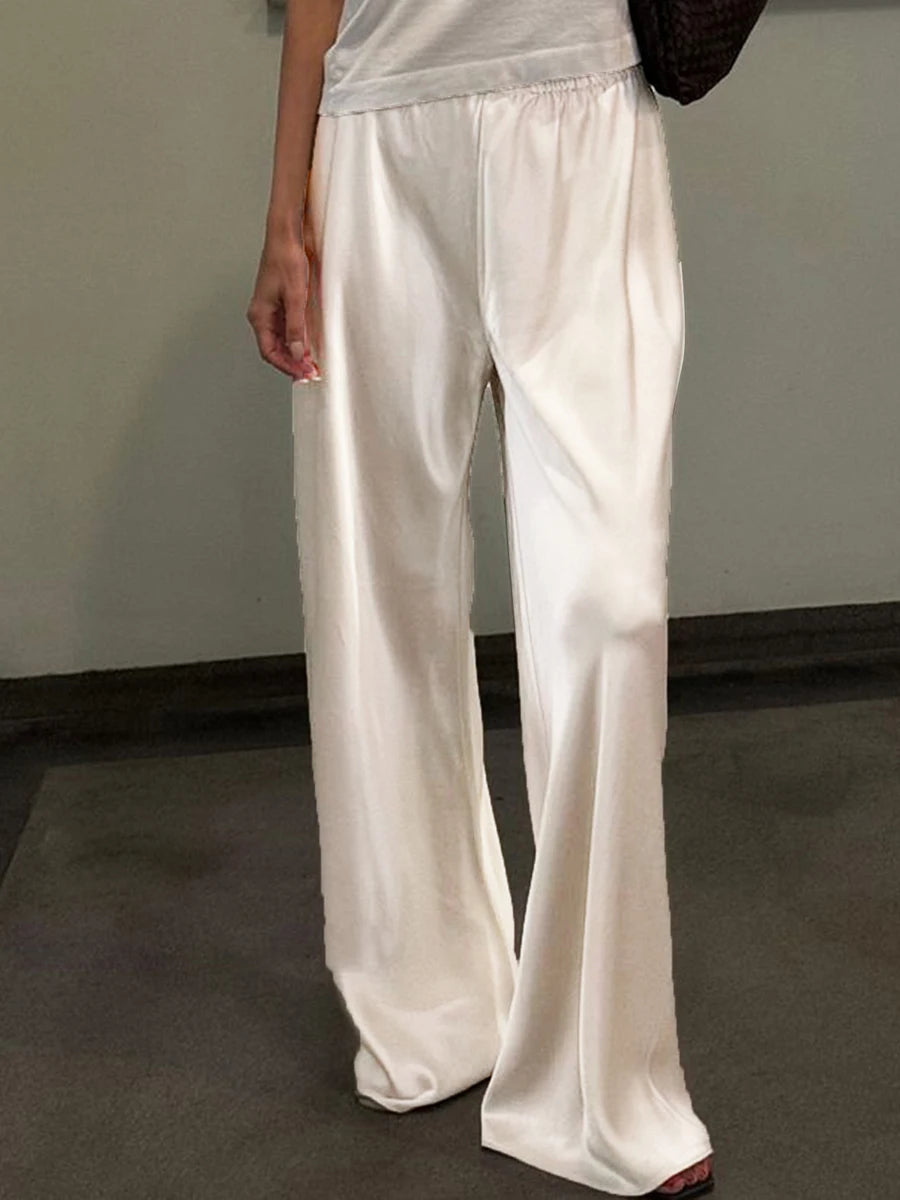 Chic Satin Wide Leg Dress Pants Women's Stylish Trousers