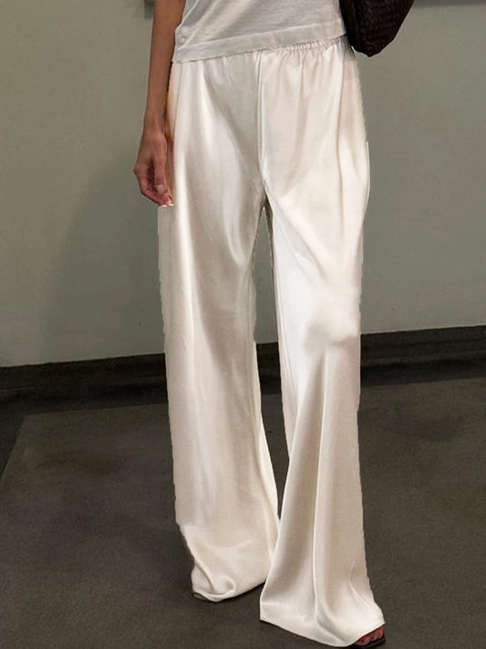 Chic Satin Wide Leg Dress Pants Women's Stylish Trousers