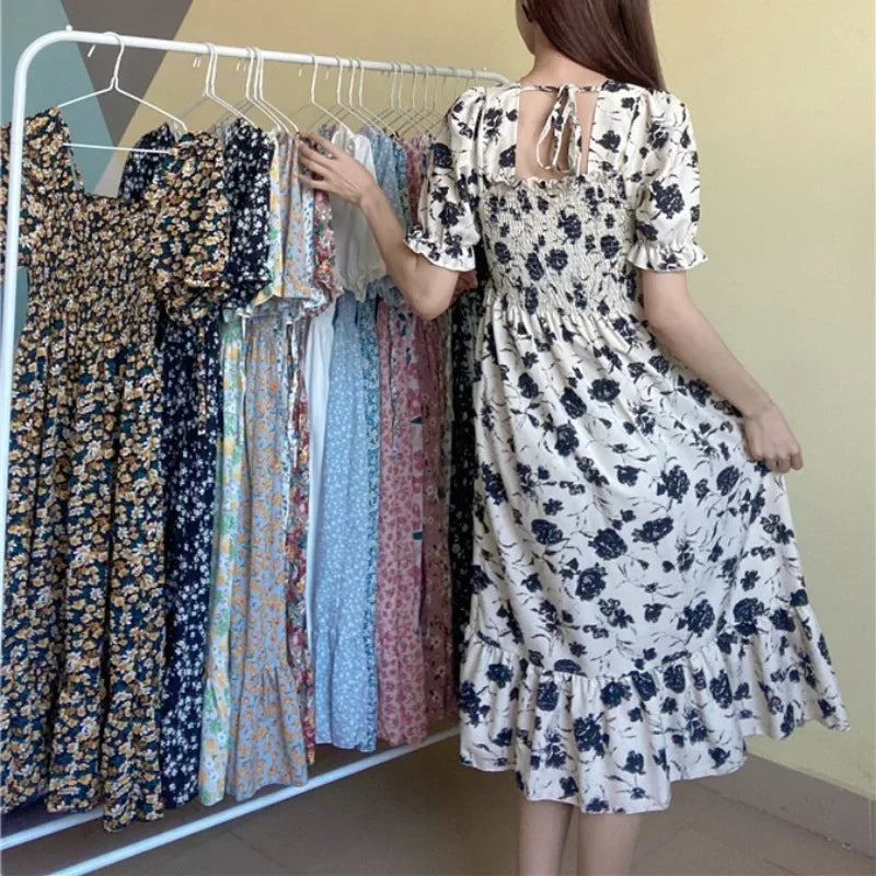 Spring Summer Elastic Waist Chiffon Dress for Women