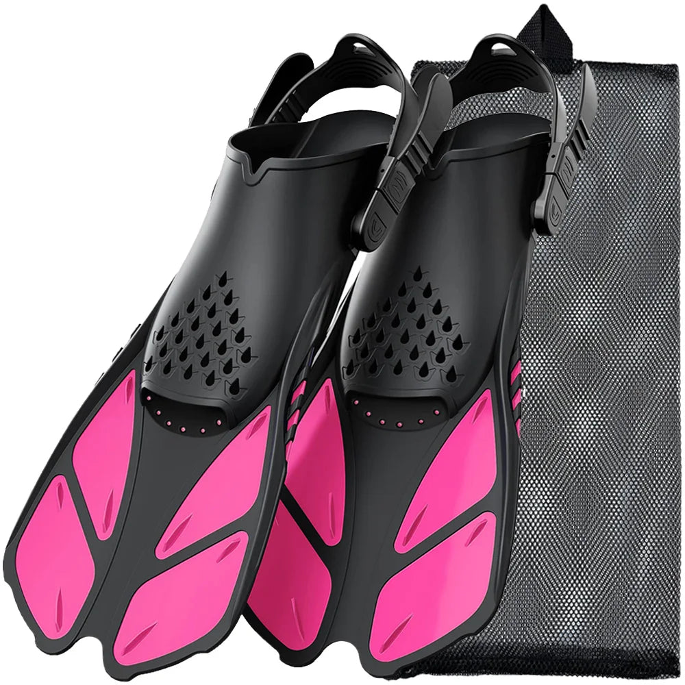 Snorkel Fins Adjustable Buckles Swimming Flippers Short Silicone for Adult