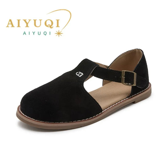 Flat-soled retro frosted genuine leather women's sandals 2026
