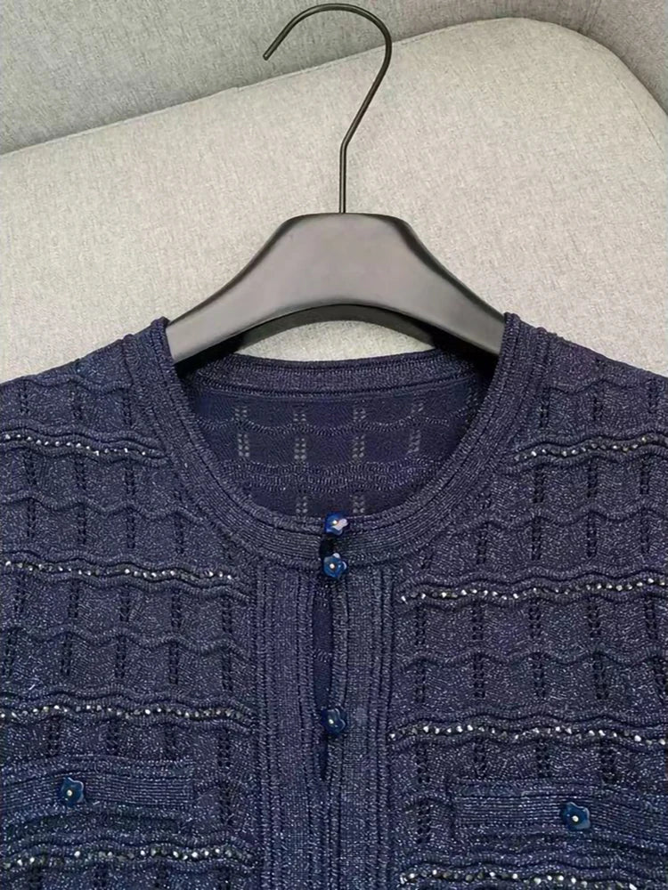 High Quality Dark Blue Temperament Knit Long Dress for Women