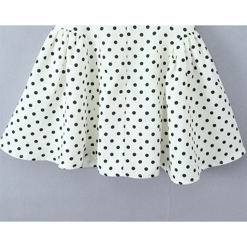 French Style Retro Polka Dot Deep V Halter Dress for Women