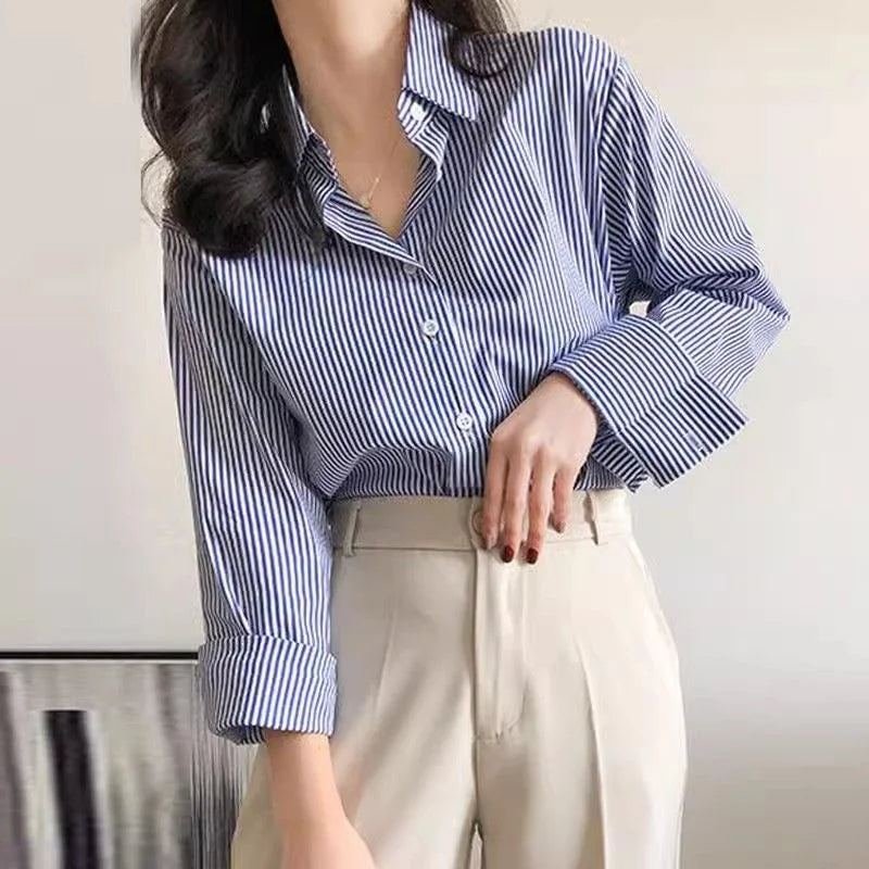 Classic Striped Woman Spring Autumn Blouses