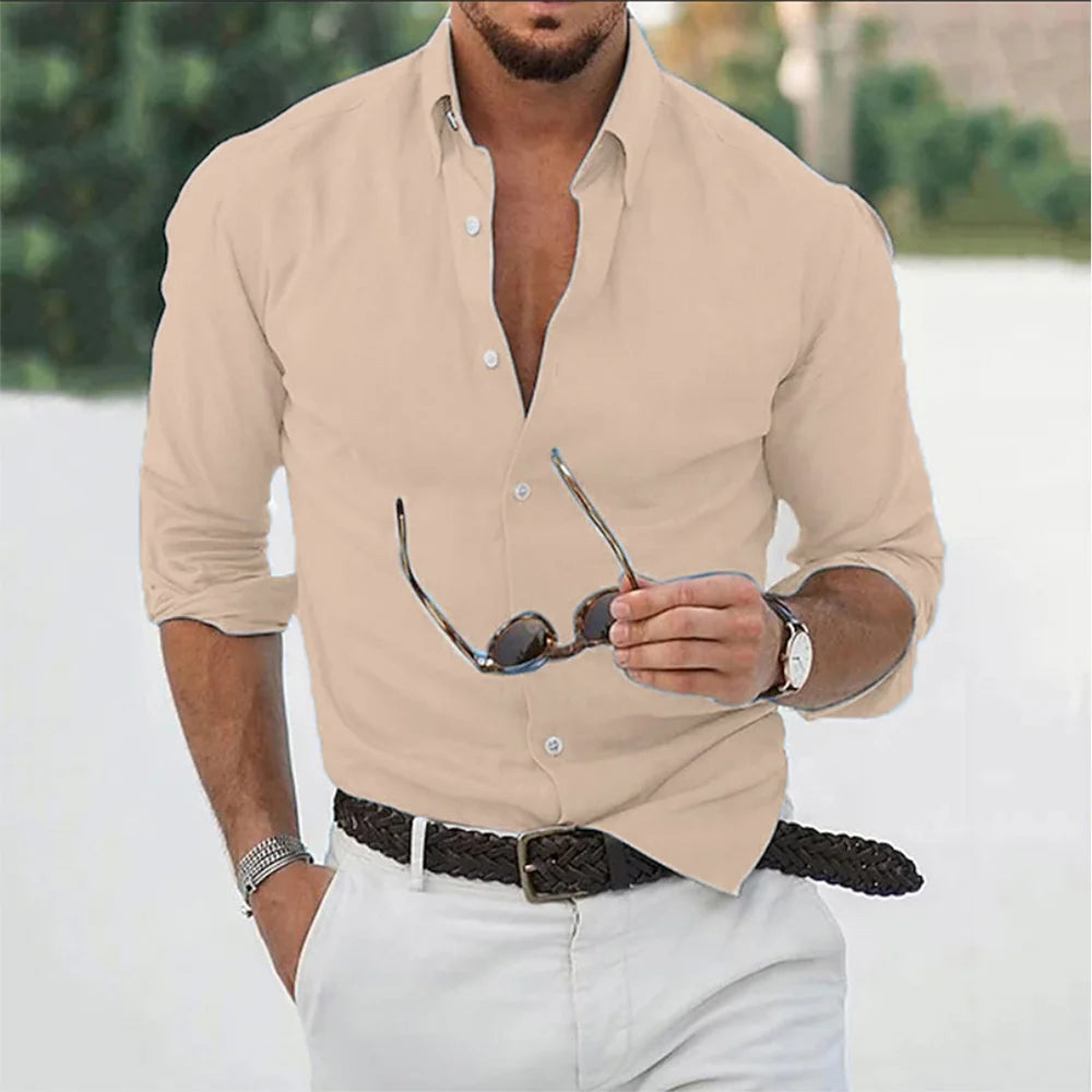 New Cotton Linen Shirts Men's Tops Long Sleeves