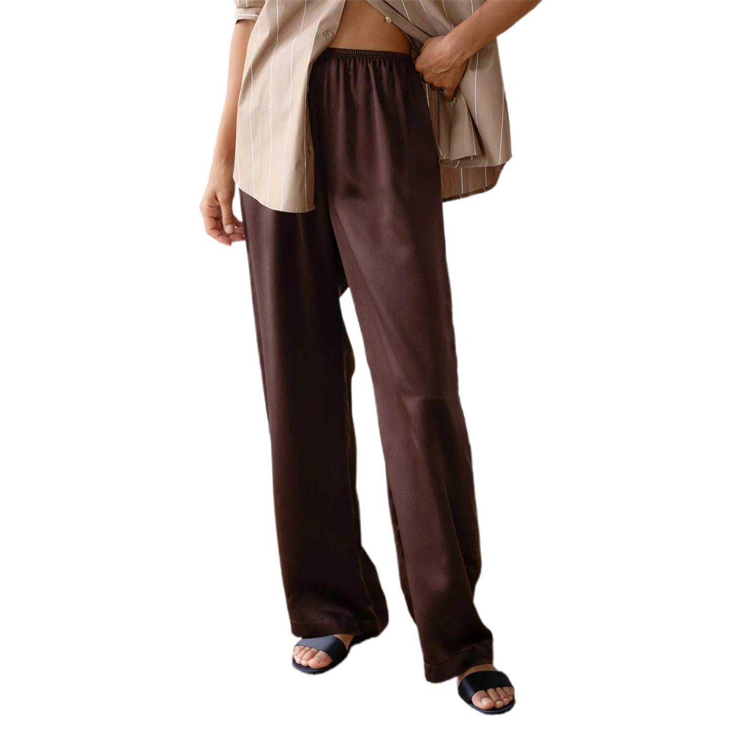 Chic Satin Wide Leg Dress Pants Women's Stylish Trousers