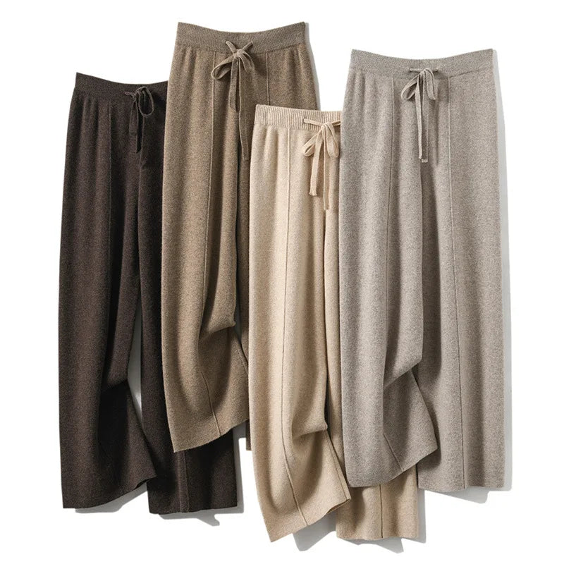 Women's High waisted warm knit wide leg straight leg pants for women