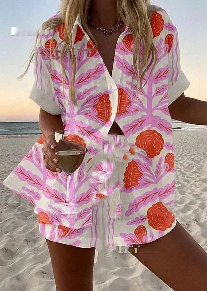 Fashion Casual Two Piece Set for Summer Comfort Colorful Button 2 sets