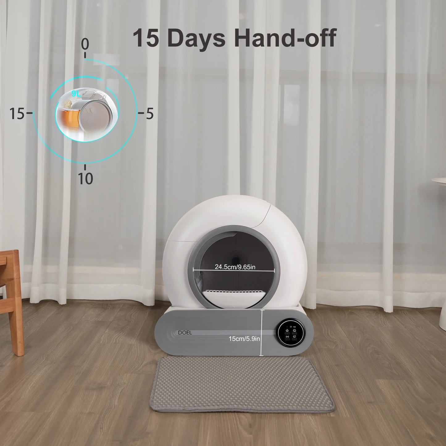 Self Cleaning Cat Litter Box 65L Automatic Cat Litter Box w/ Trash Bag & Litter Mat Smart Cat Toilet App Control 2.4G WiFi