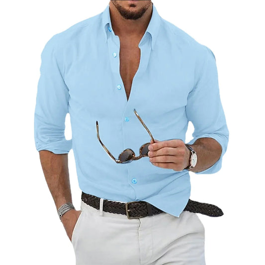 New Cotton Linen Shirts Men's Tops Long Sleeves