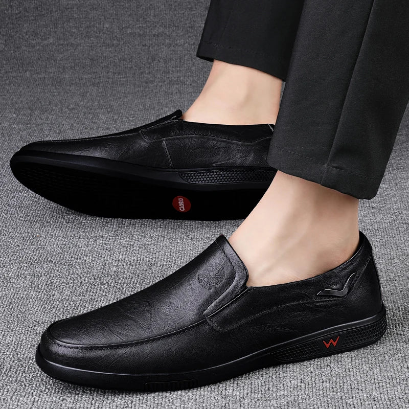 Men's Business Casual Shoes Handmade Layered Cowhide Rubber Bottom Leather Footwear for Office