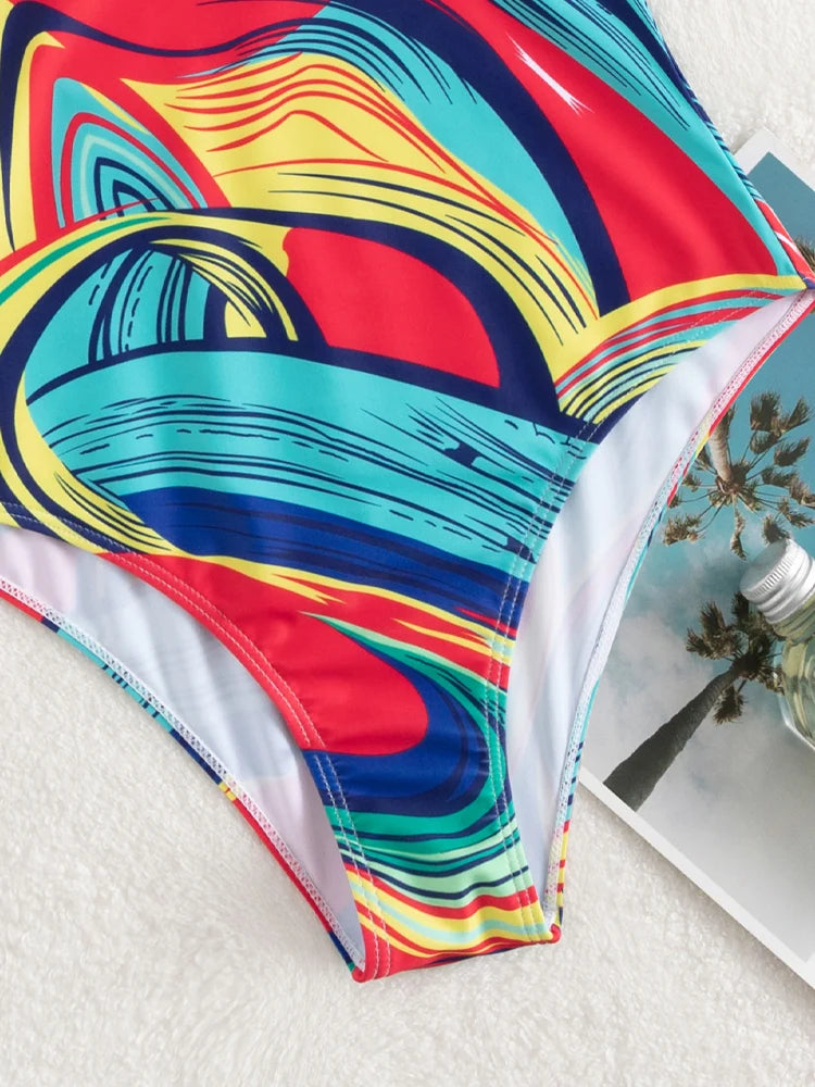 2026 Sexy Print Strapped Swimwear for Women Push UP One Piece