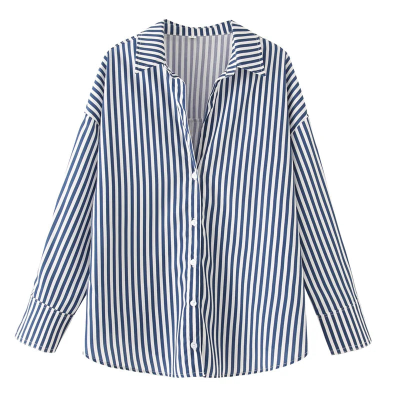 Woman Blouses Long Stripe Shirts