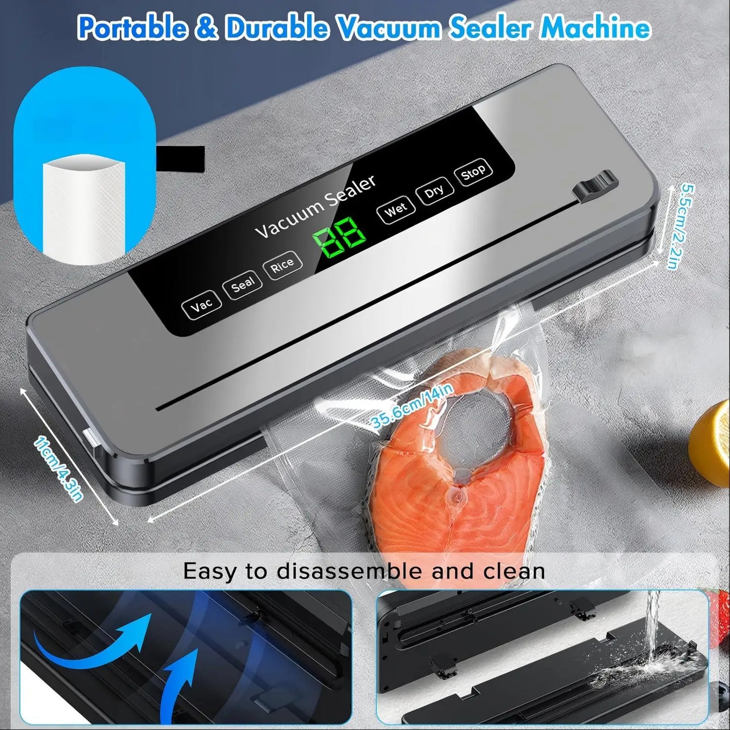 Automatic vaccuum sealing for Food  Led Indicator Lights Dry & Moist Food