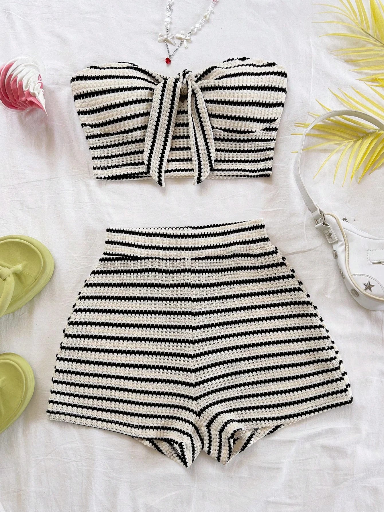 Elegant 2-Piece Fashion Striped Set with Butterfly