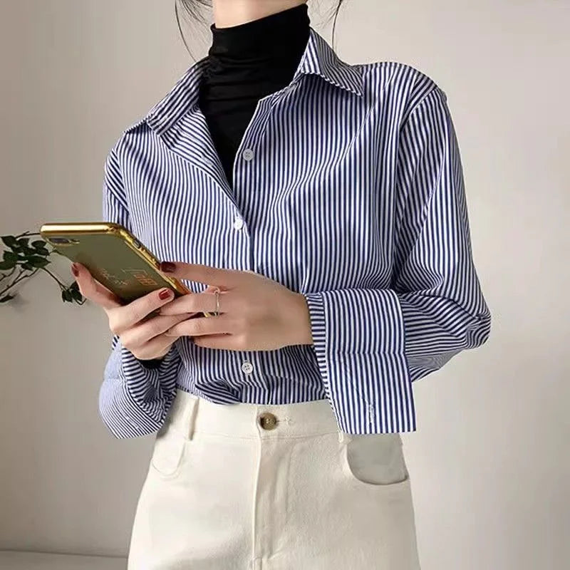 Classic Striped Woman Spring Autumn Blouses