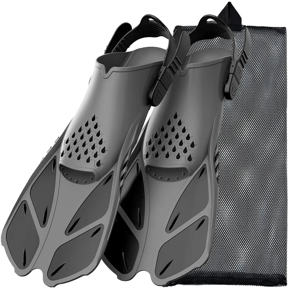 Snorkel Fins Adjustable Buckles Swimming Flippers Short Silicone for Adult