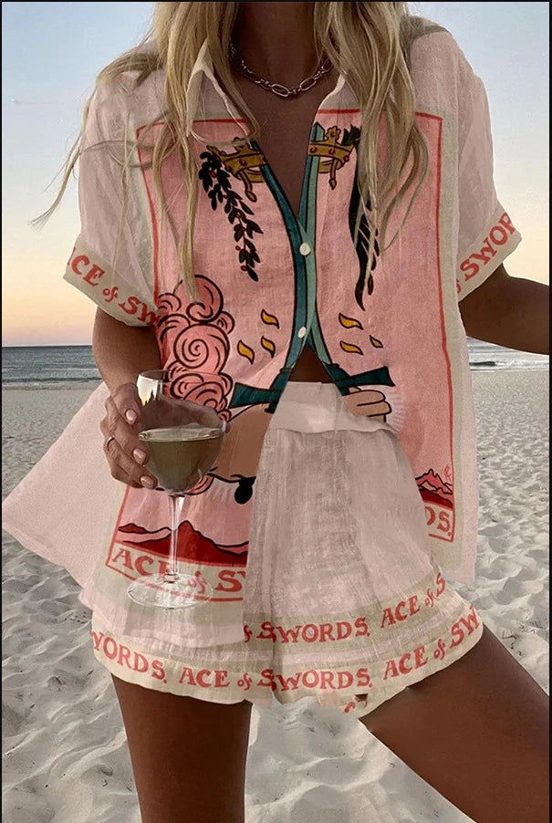 Fashion Casual Two Piece Set for Summer Comfort Colorful Button 2 sets