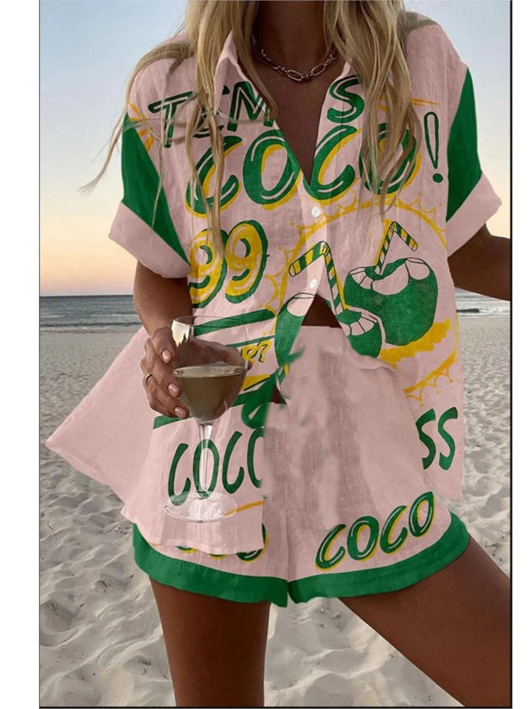 Fashion Casual Two Piece Set for Summer Comfort Colorful Button 2 sets