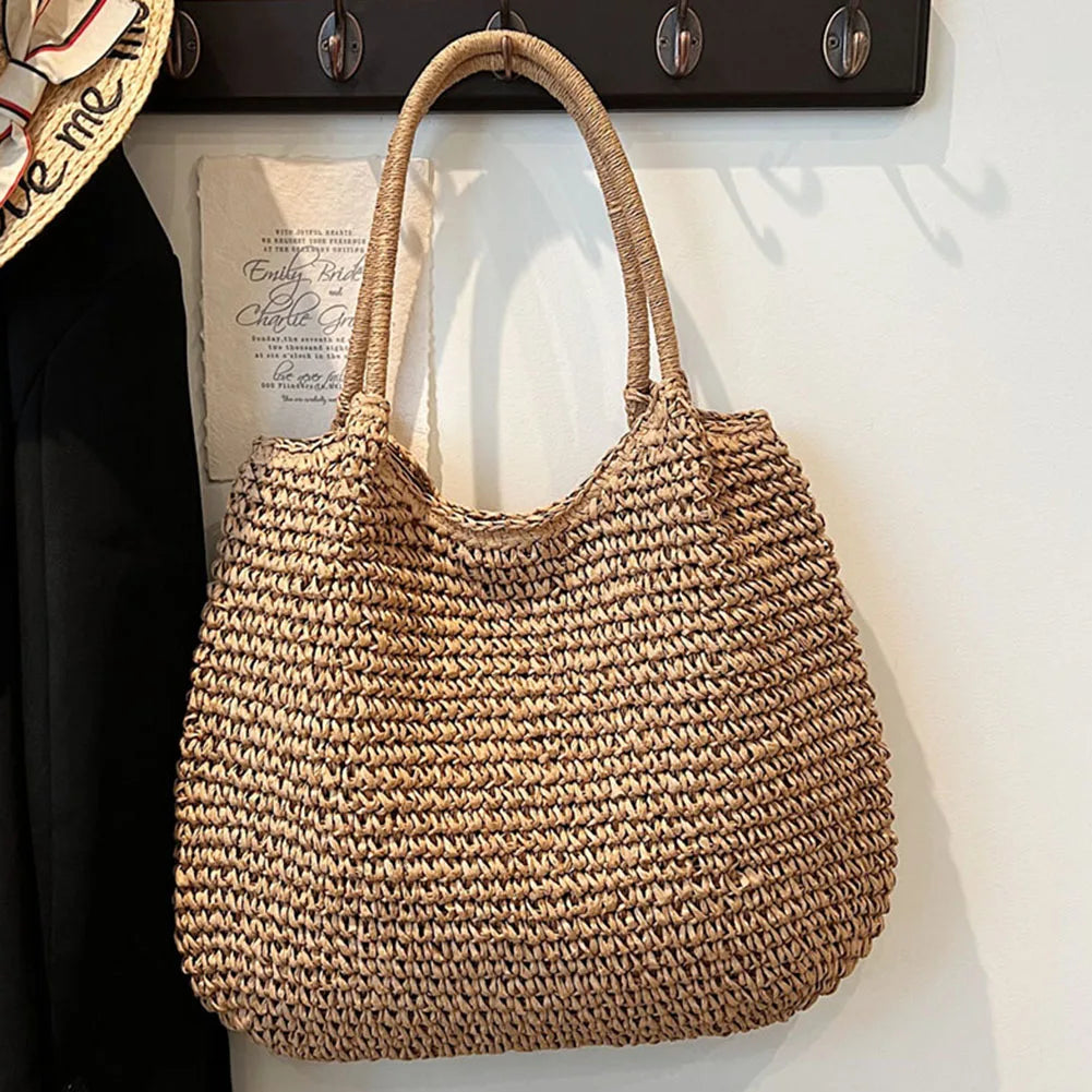 Women Straw Bag Tote Handbag Large Capacity Vintage Shoulder Bag