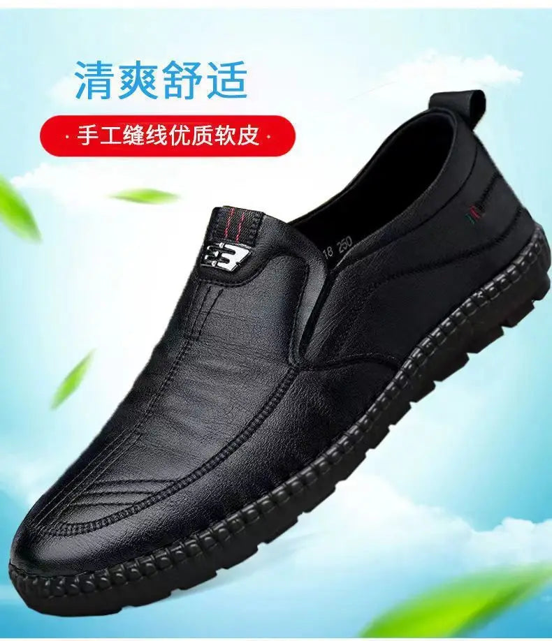 Mens Leather Loafers Non Slippery Breathable Outdoor Slip on Casual Shoes for Male Work Office