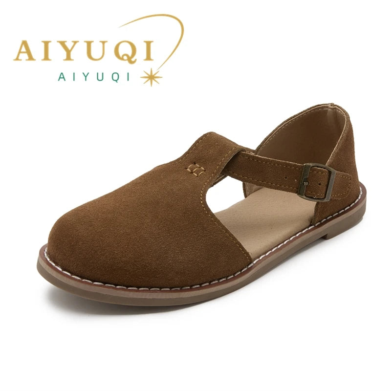 Flat-soled retro frosted genuine leather women's sandals 2026