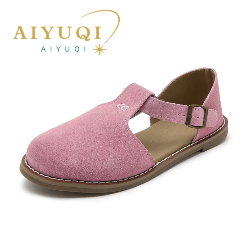 Flat-soled retro frosted genuine leather women's sandals 2026