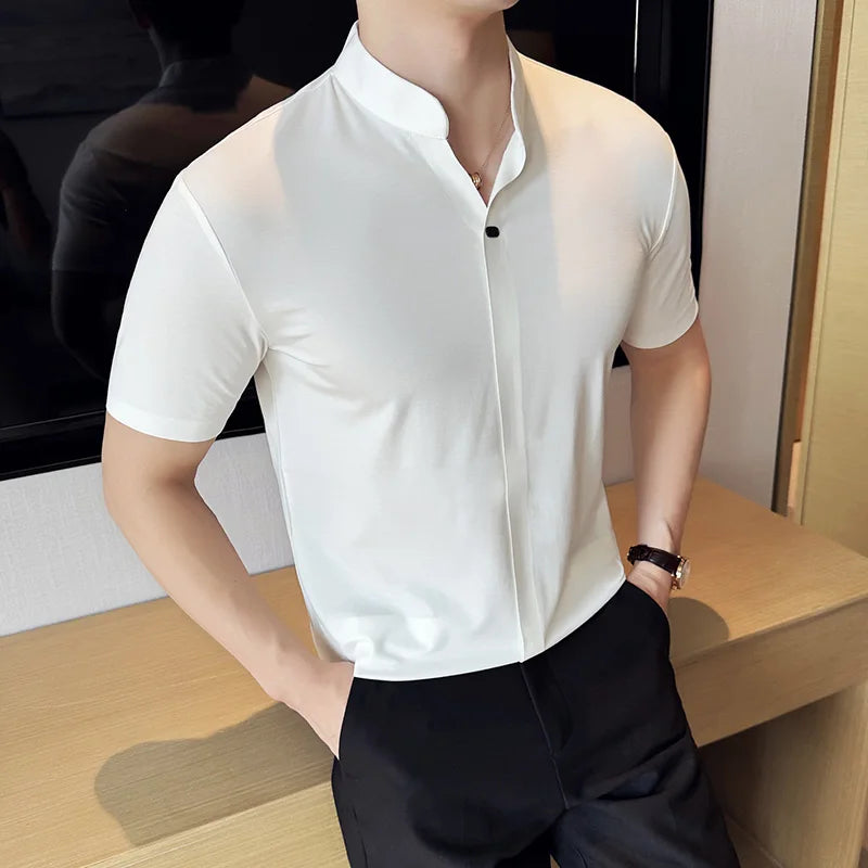 Men's High Elastic V-neck Polo Shirt