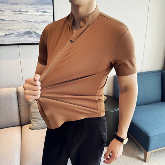 Men's High Elastic V-neck Polo Shirt