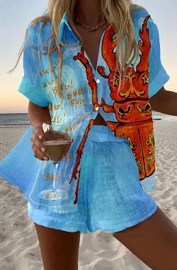 Fashion Casual Two Piece Set for Summer Comfort Colorful Button 2 sets