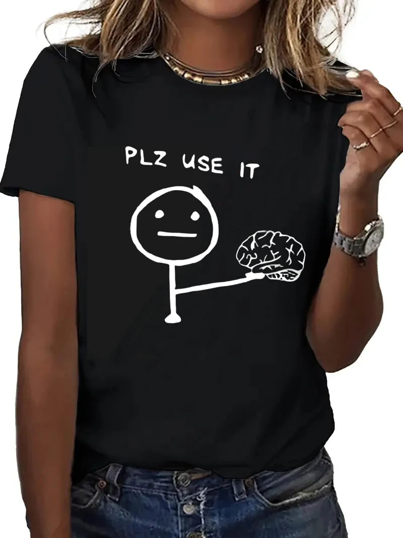 Funny T-shirt Humorous "PLZ USE IT"  Brain