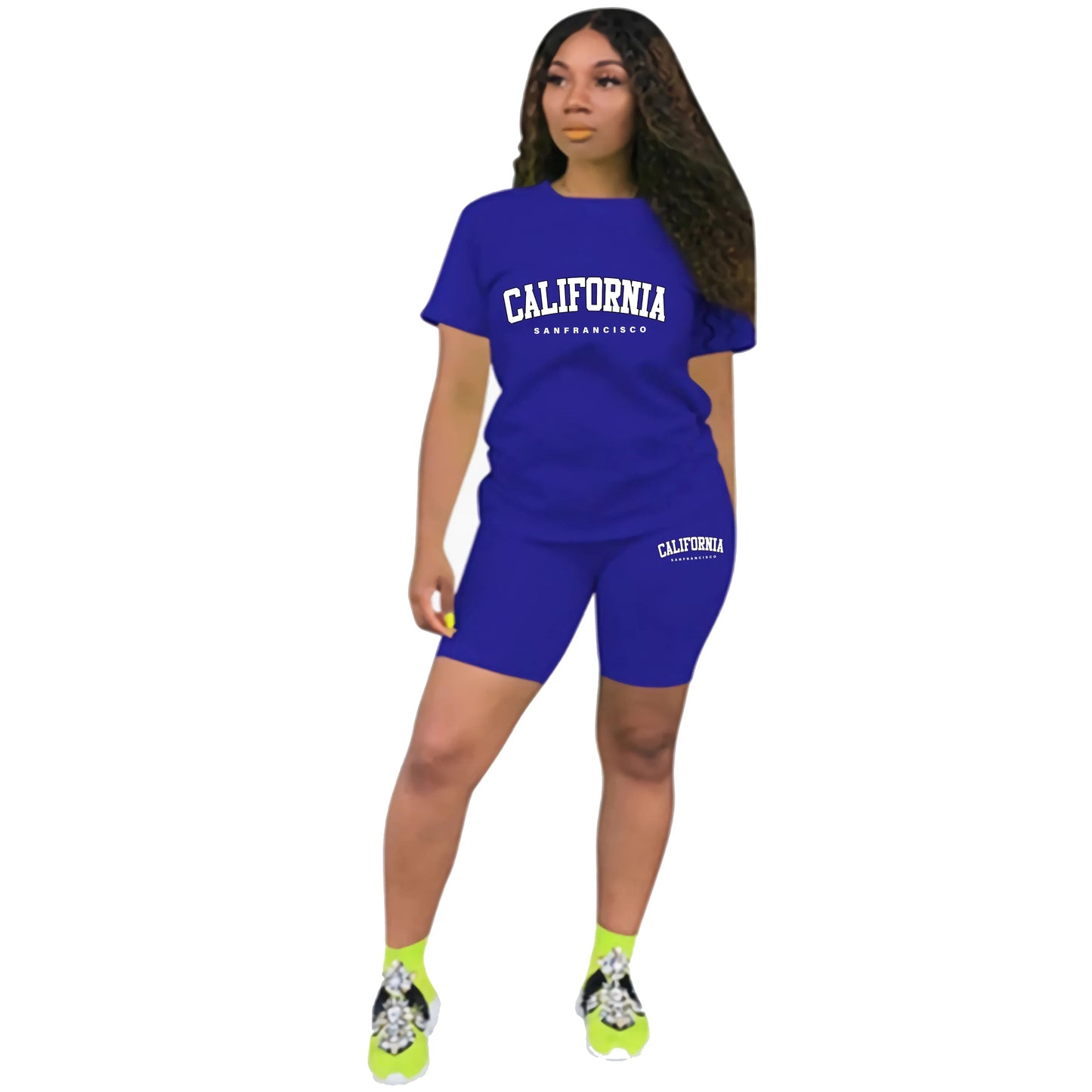 Womens Summer Tracksuit Print T-Shirt & Jogging Short Sleeve Suit