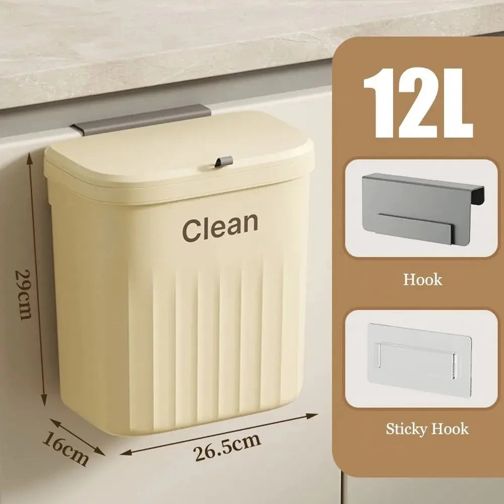 Durable Trash Can Wall Mounted Hanging With Lid Kitchen Bin