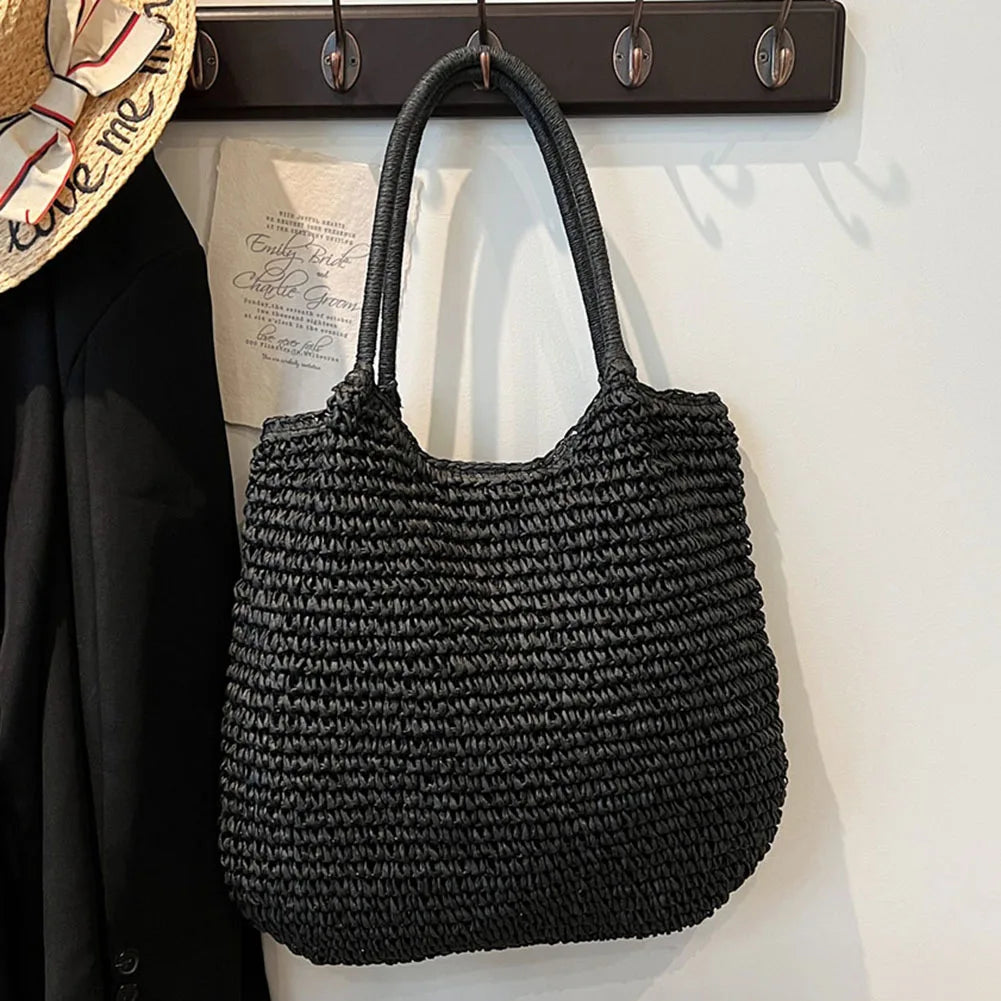 Women Straw Bag Tote Handbag Large Capacity Vintage Shoulder Bag