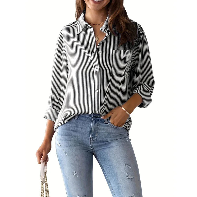 Classic Blue Striped Shirt Women 2026 Spring Streetwear