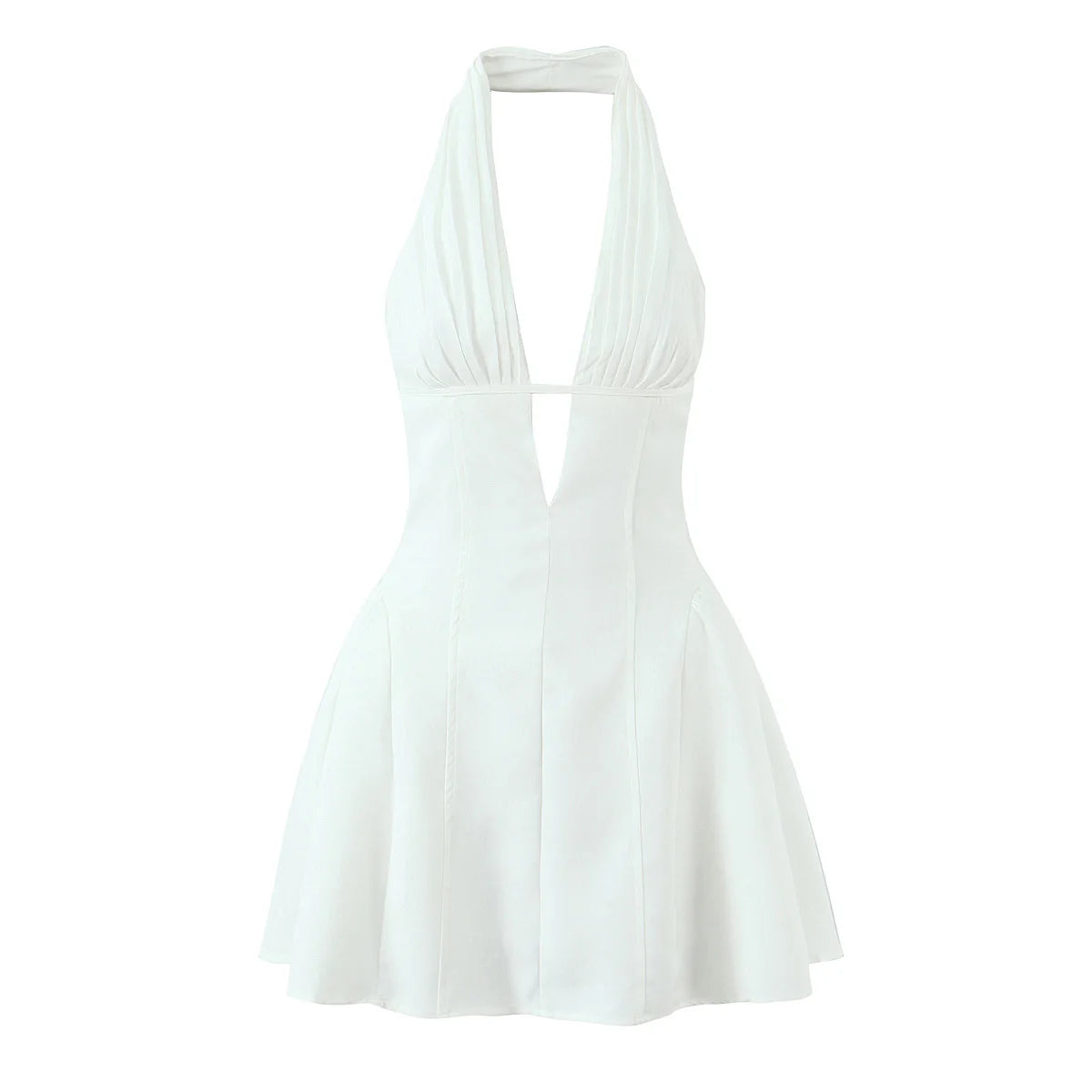 French Style Retro Polka Dot Deep V Halter Dress for Women