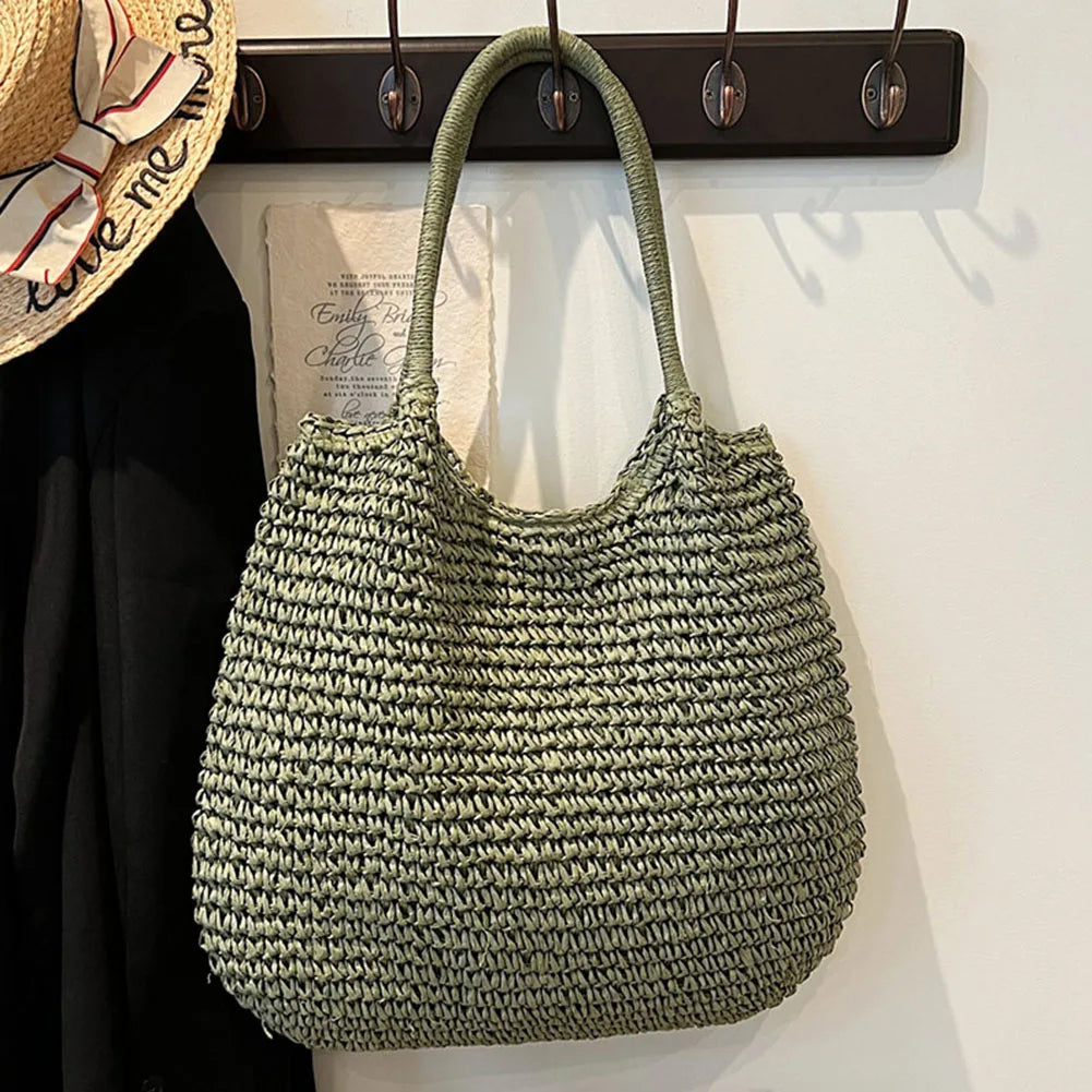 Women Straw Bag Tote Handbag Large Capacity Vintage Shoulder Bag