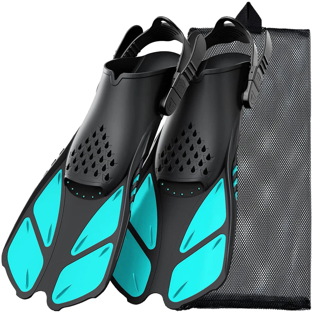 Snorkel Fins Adjustable Buckles Swimming Flippers Short Silicone for Adult