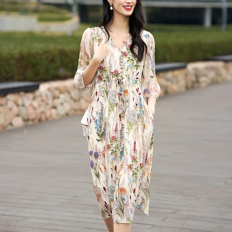 100% Real Silk Women's Holiday Elegant Dresses