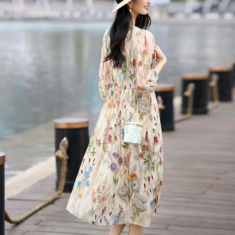 100% Real Silk Women's Holiday Elegant Dresses
