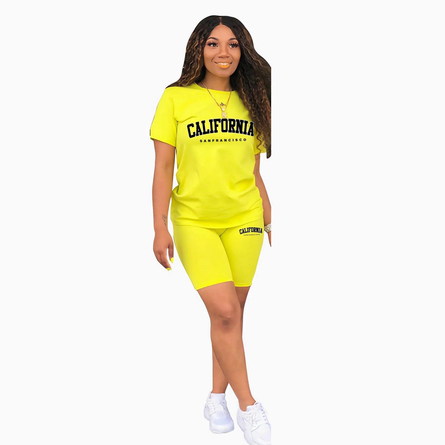 Womens Summer Tracksuit Print T-Shirt & Jogging Short Sleeve Suit