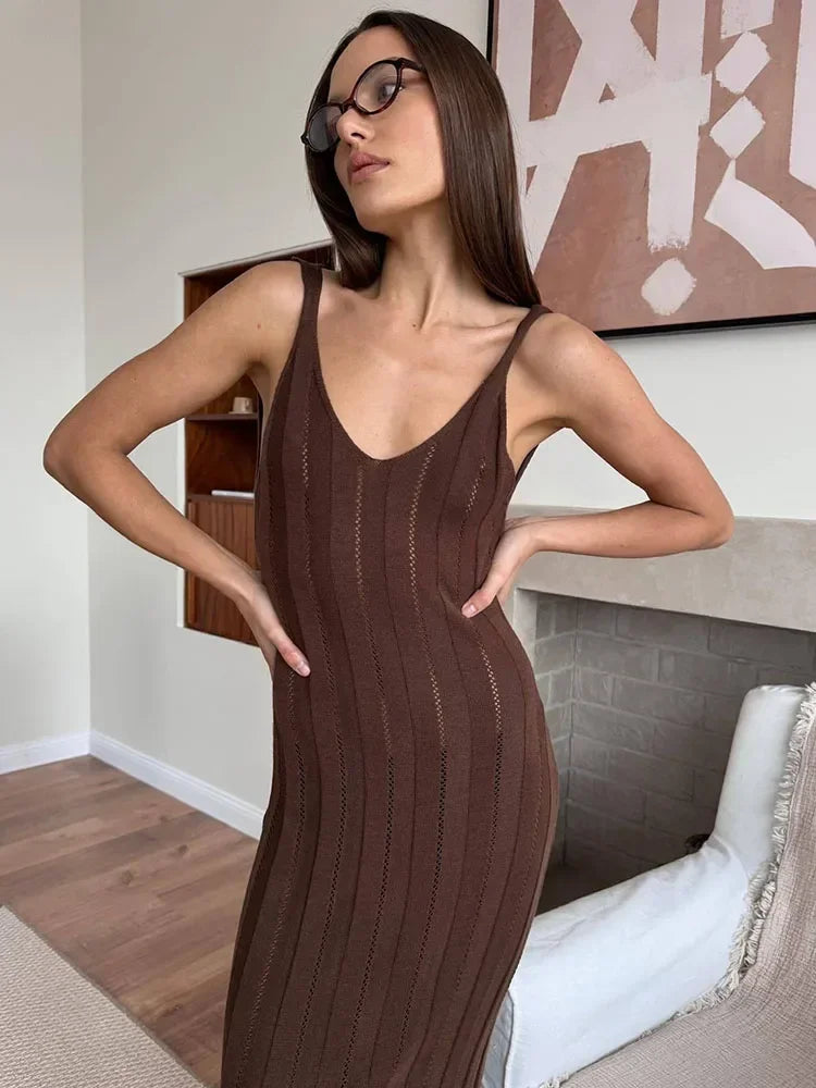 Knit Backless Dress For Women V Neck Slim Sleeveless