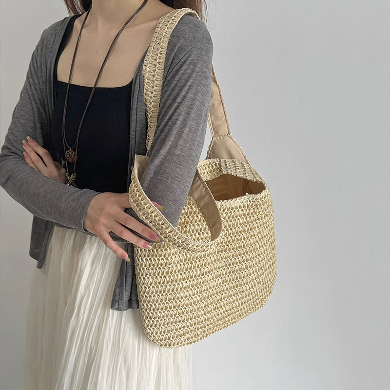 Summer Beach Fashion Rattan Women Shoulder Bags Large Capacity