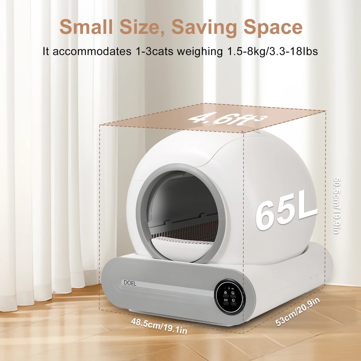 Self Cleaning Cat Litter Box 65L Automatic Cat Litter Box w/ Trash Bag & Litter Mat Smart Cat Toilet App Control 2.4G WiFi