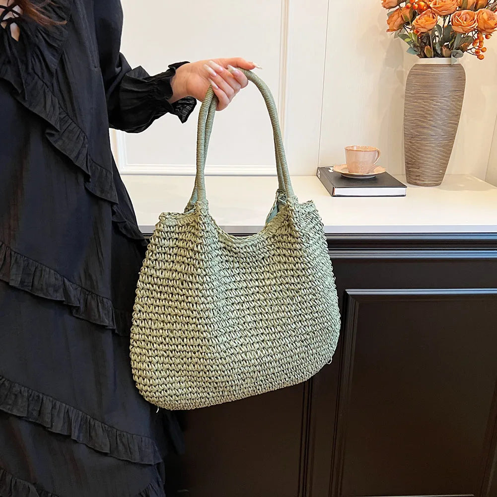 Women Straw Bag Tote Handbag Large Capacity Vintage Shoulder Bag