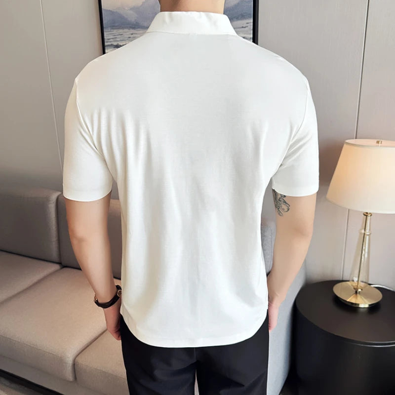 Men's High Elastic V-neck Polo Shirt
