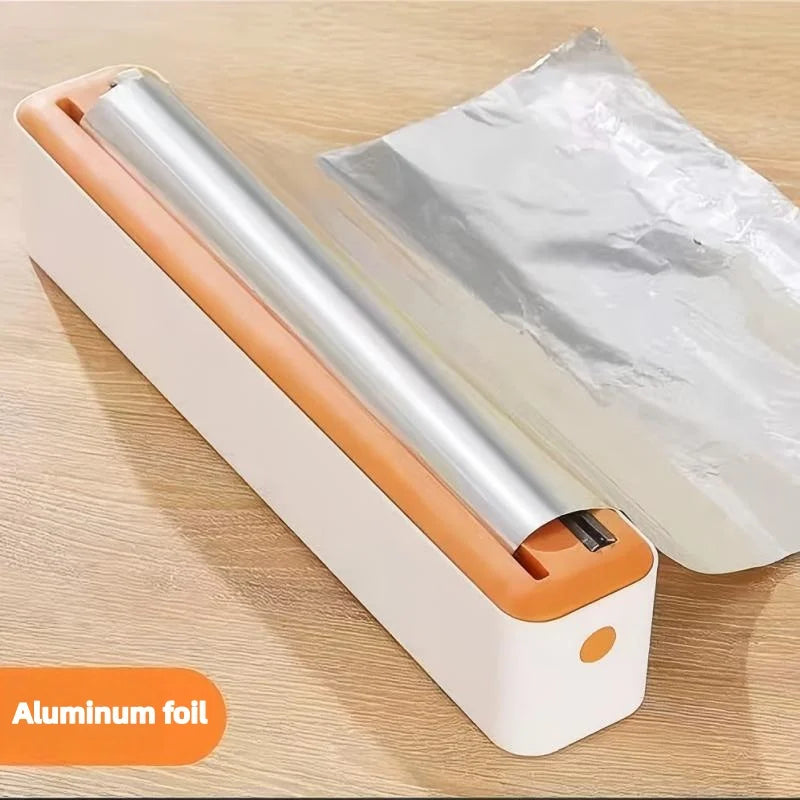 Large Size Plastic Wrap Dispenser with Cutter, Dual Slide Cutting Multifunctional Foil & Parchment Paper Cutter