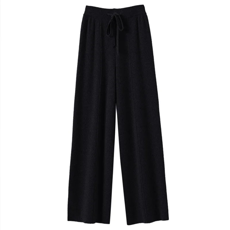 Women's High waisted warm knit wide leg straight leg pants for women