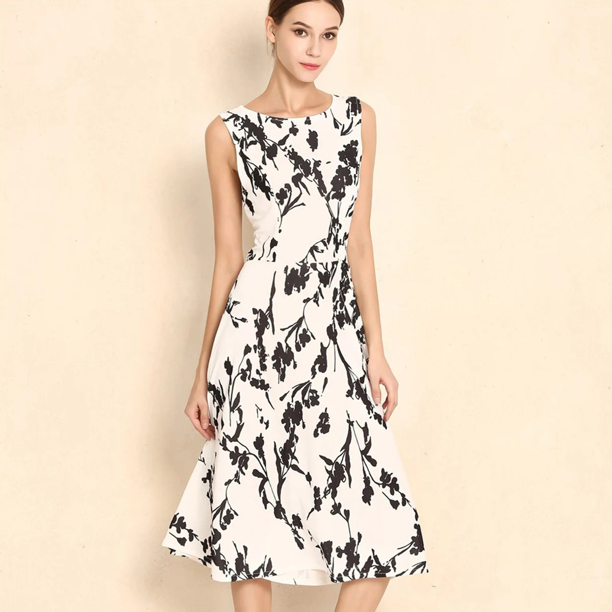 Summer Women Dress Clothing Floral Print Robe Retro Swing