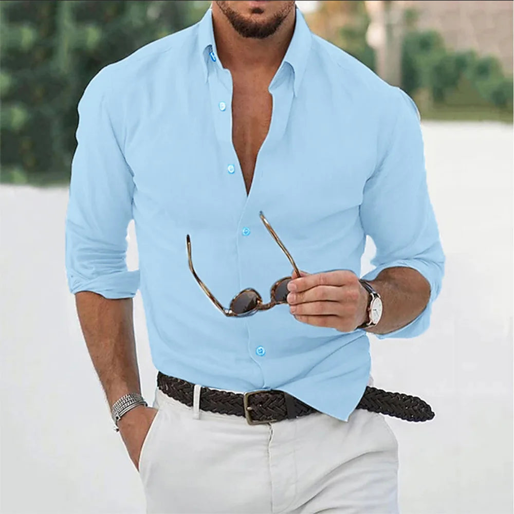 New Cotton Linen Shirts Men's Tops Long Sleeves